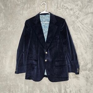 Men Velvet Navy Blue Blazer Jacket Paisley Lined Looped Horn Buttons 40R Evening